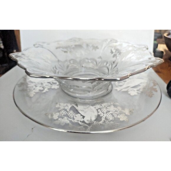 Sterling Silver Overlay Console Bowl with Underplate 14", Glass Centrepiece Set - Picture 14 of 15